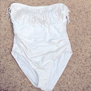 Tropical tire White Fringe Swimsuit Size 12